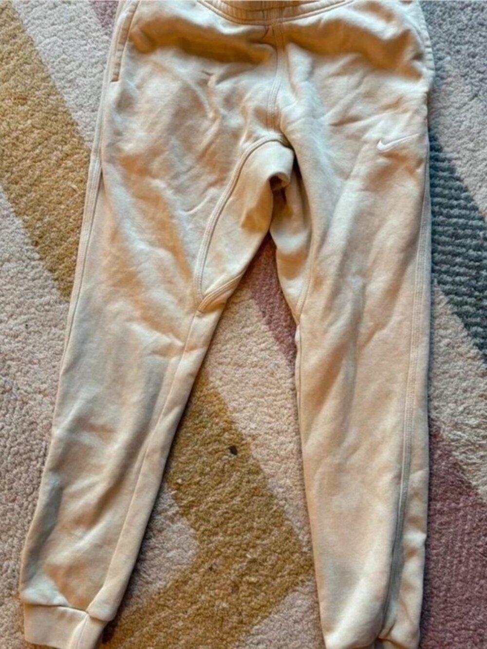 Nike Club Fleece Joggers Cream Beige Tapered Sweatpants Small Embroidered Swoosh